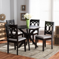Baxton Studio Sanne-Grey/Dark Brown-5PC Dining Set Sanne Modern and Contemporary Grey Fabric Upholstered and Dark Brown Finished Wood 5-Piece Dining Set